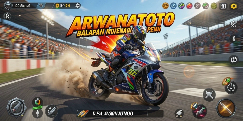 Tampilan utama ARWANATOTO dengan aksi balapan motor yang seru.