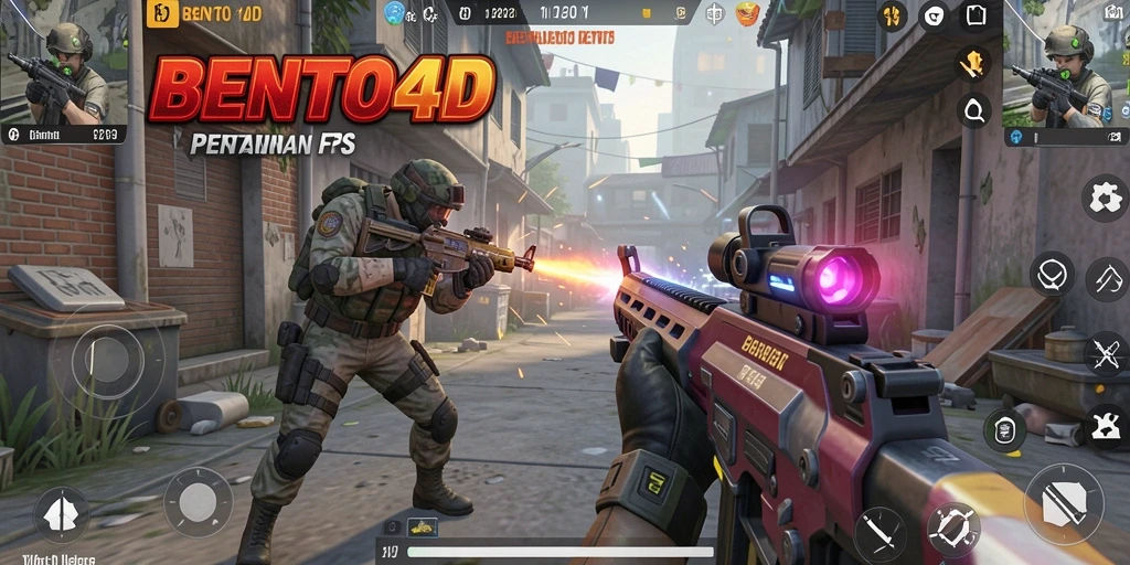 Tangkapan layar gameplay BENTO4D menampilkan aksi seru dalam pertempuran FPS.
