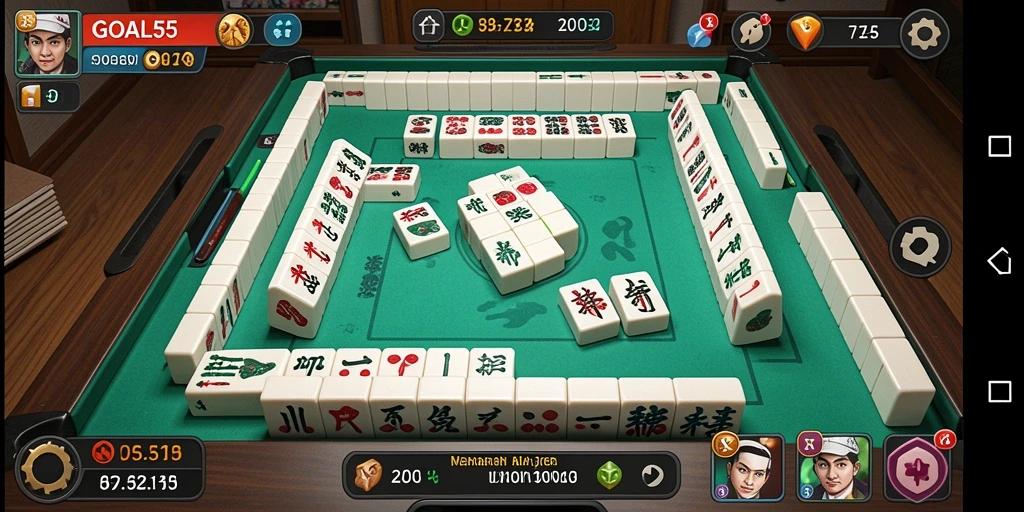 Screenshot GOAL55 menampilkan gameplay Mahjong yang seru.