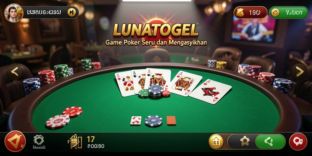 Tampilan gameplay seru dari LUNATOGEL dengan pemain aktif di meja poker.