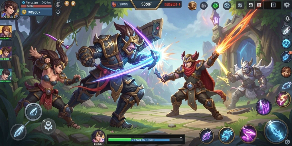 Screenshot PRG007 menampilkan aksi pertarungan MOBA yang mendebarkan.