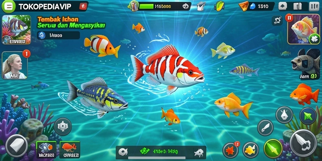 Gameplay seru dengan beragam ikan dan senjata di TOKOPEDIAVIP.